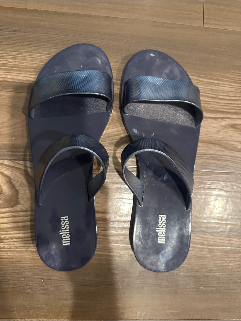 Melissa Navy Blue Double Strap Slide Sandals